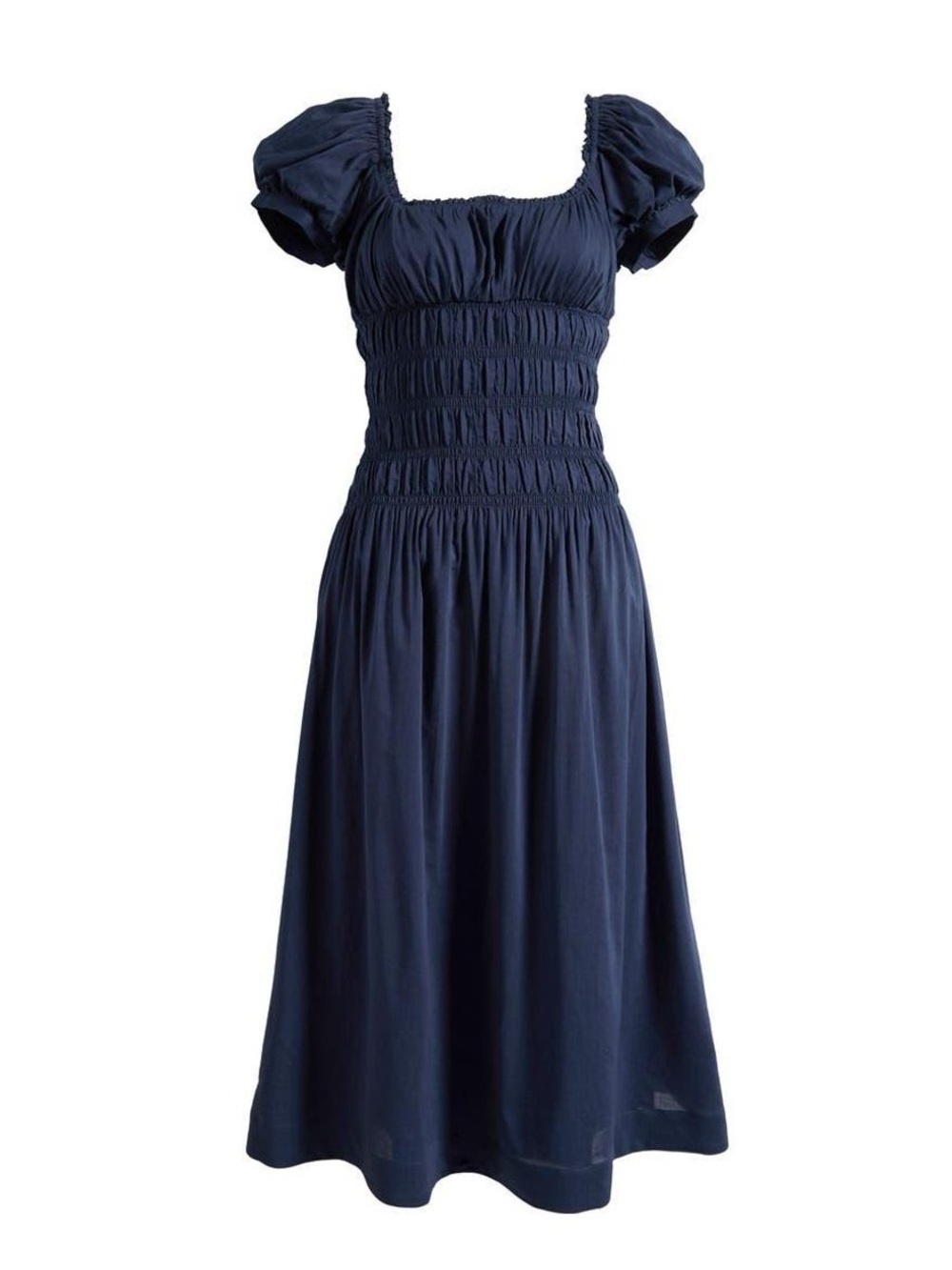 Reformation Riva Shirred Midi Dress in Midnight Blue M